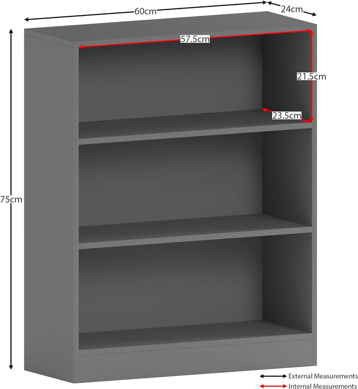 Vida Designs Cambridge Bücherregal, Holz, Grau, 3 Etagen niedrig Grau 3 Etagen niedrig, Grau 3 Etage