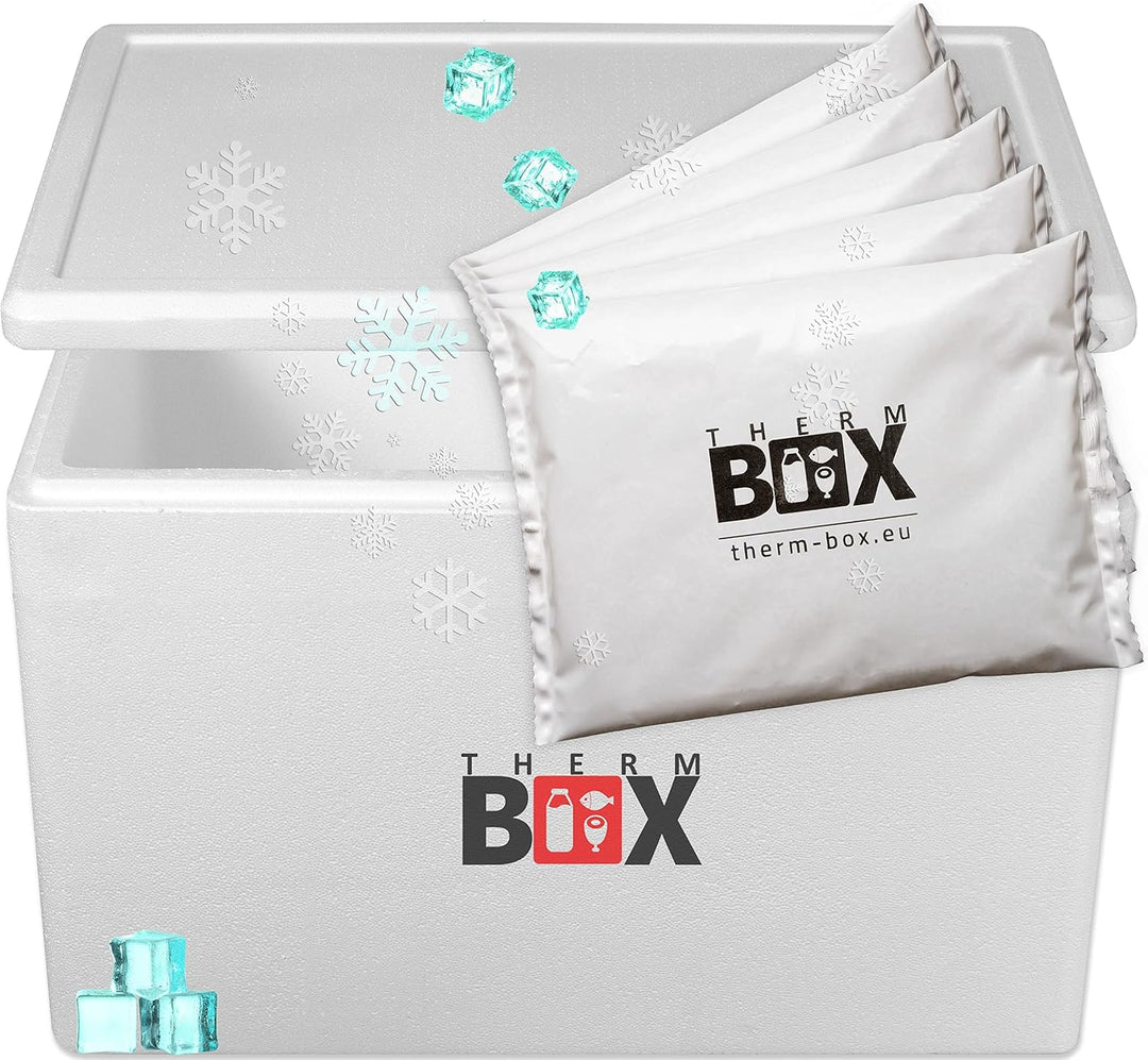 THERM BOX Styroporbox gross mit Kühlakku für Kühlbox Transportbox Thermobehälter Wiederverwendbar 61