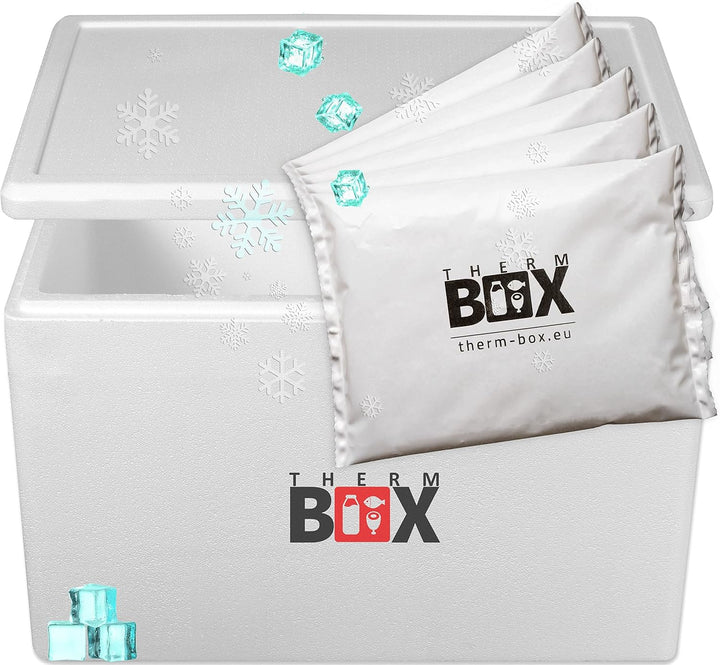 THERM BOX Styroporbox gross mit Kühlakku für Kühlbox Transportbox Thermobehälter Wiederverwendbar 61