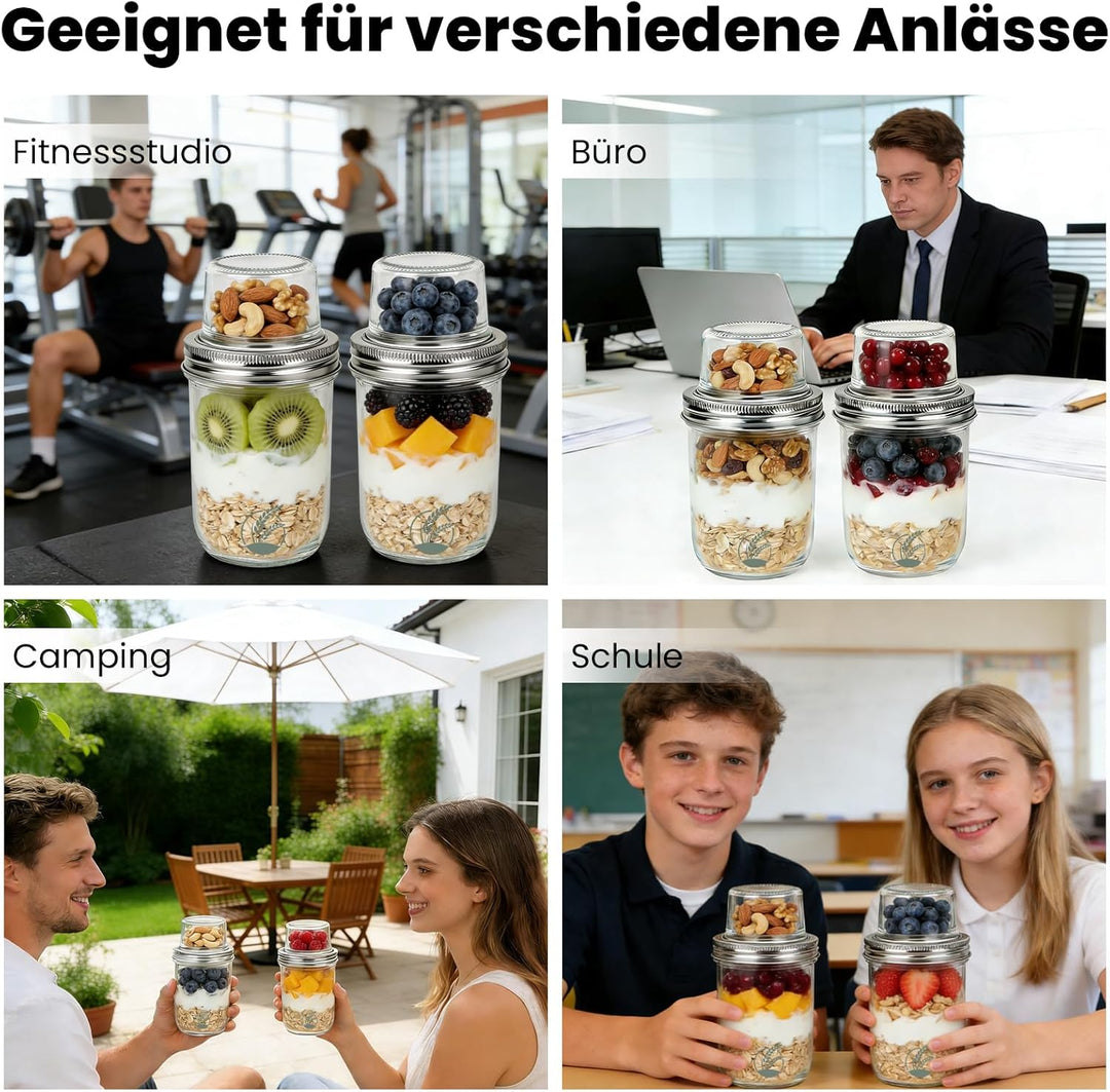 2 Stück Müslibecher to go, 500ml+100ml Joghurtbecher to go, Doppelschicht Auslaufsicherer Overnight