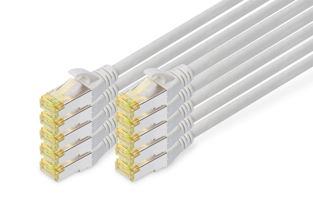 DIGITUS LAN Kabel Cat 6A – 3 m – 10 Stück – S/FTP Geschirmt – Grau | 10 Gbit/s – PoE++ – AWG 27/7 –