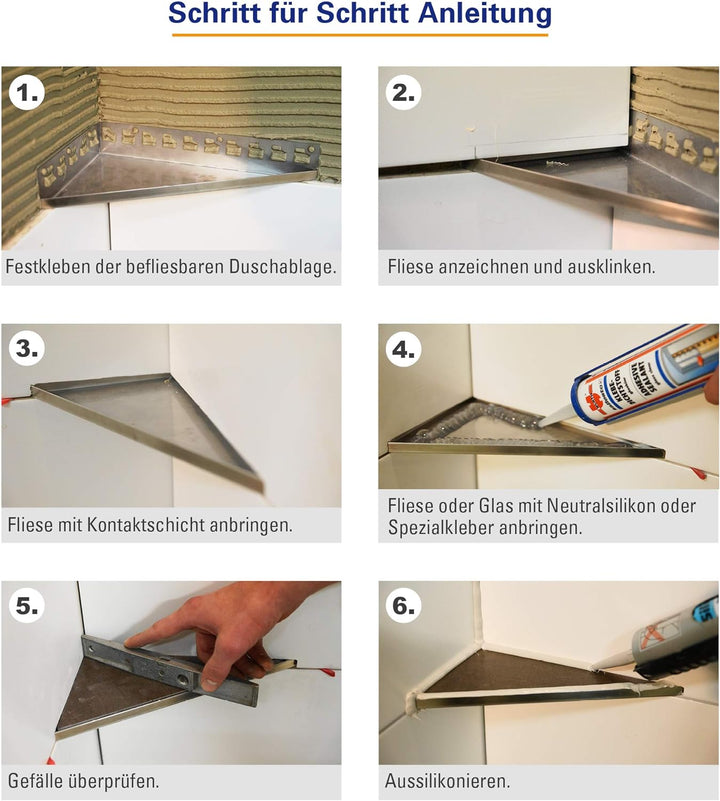 Karl Dahm 1x befliesbare Duschablage zum Kleben 265 x 265 x 370 mm I Duschablage ohne Bohren anbring