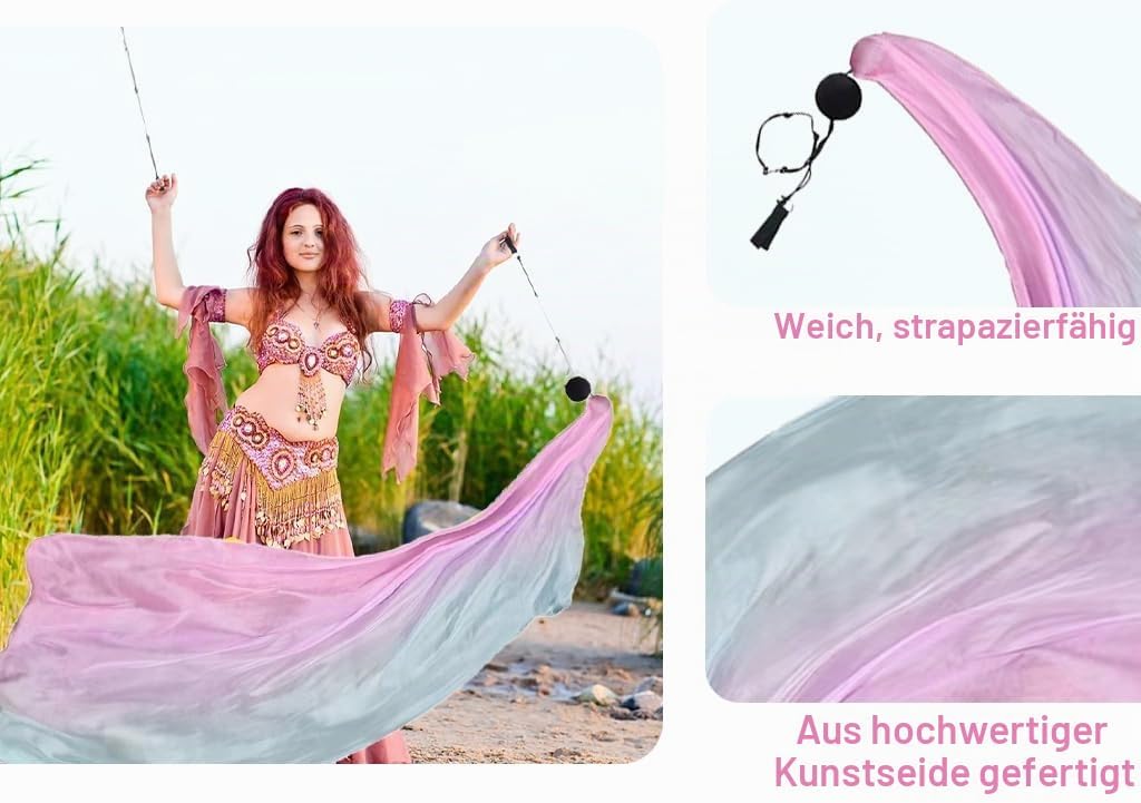 1 Paar BäLle FüR Bauchtanz,Schal werfen Ball,Poi-Streamer-Wurfball,Bauchtanz-Poi-Luftschlangen Seide
