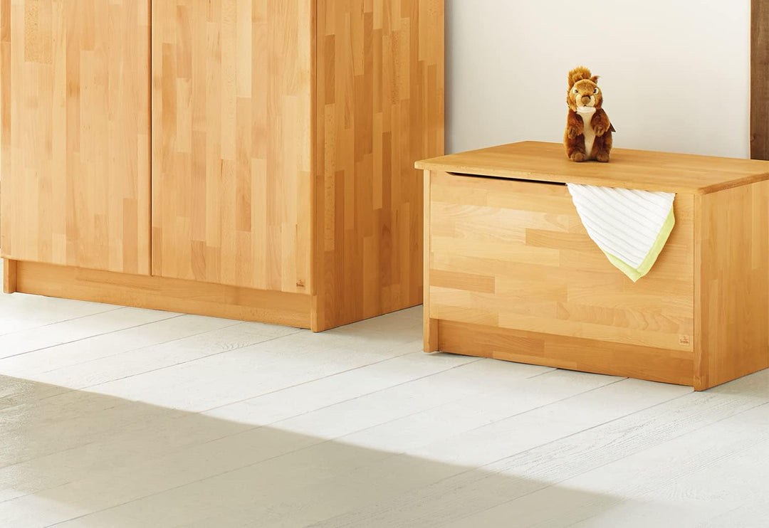 Pinolino Truhe, aus massivem Holz, Spielzeugkiste für Kinder, Deckel mit Klappendämpfer, Belastbarke