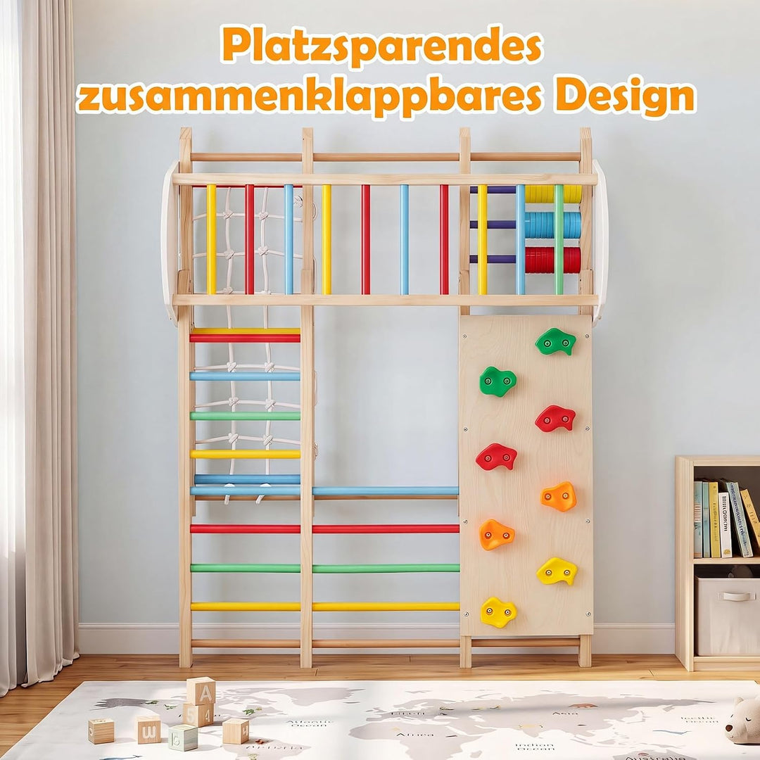 COSTWAY 8 in 1 Indoor Klettergerüst aus Holz für Kinder ab 3 Jahren (Bunt) | Klappbares Kletterspiel