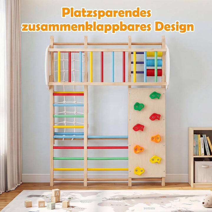 COSTWAY 8 in 1 Indoor Klettergerüst aus Holz für Kinder ab 3 Jahren (Bunt) | Klappbares Kletterspiel