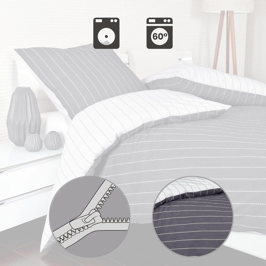 Janine 20020 Tango Mako Soft Seersucker Wendebettwäsche 155 x 220 + 80 x 80 cm Titan 155 x 220 cm +