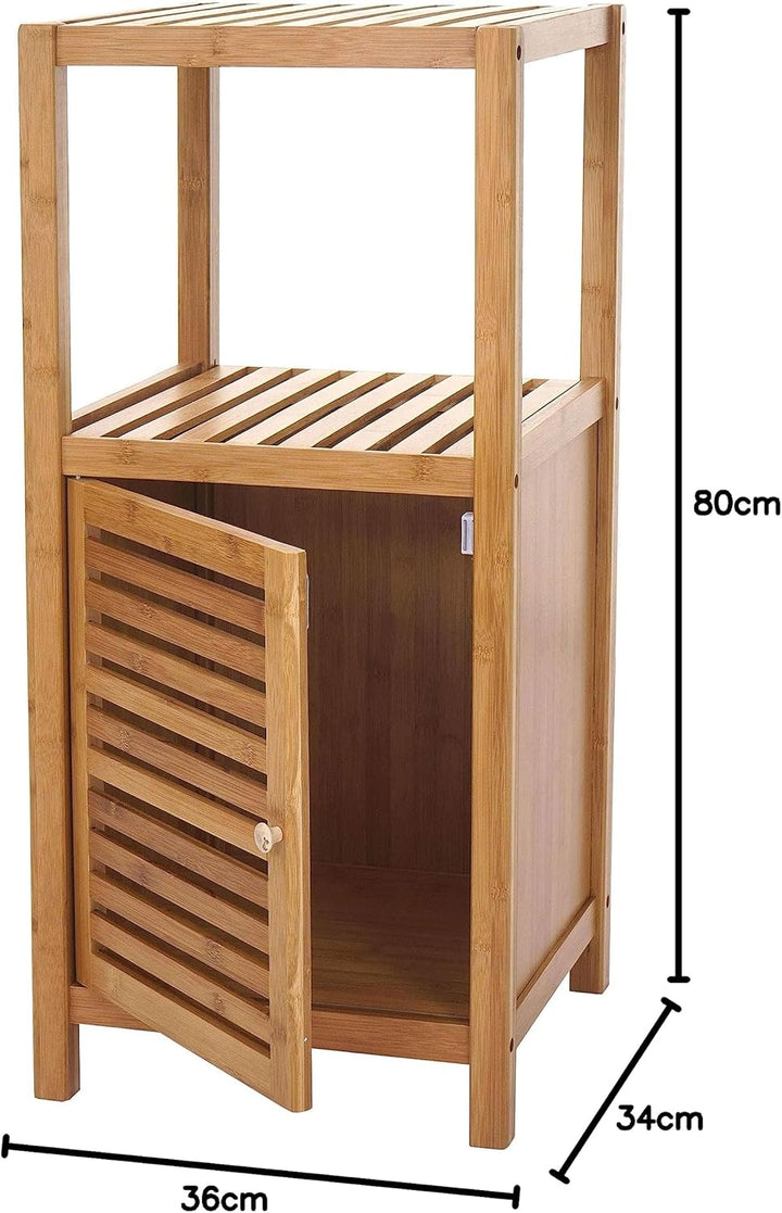 Mendler Badregal HWC-B18, Badezimmer Badschrank Standregal mit Tür, Bambus - 80x36x34cm, 80x36x34cm