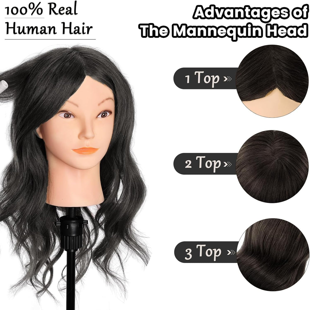 TopDirect Friseur Übungskopf 45cm mit 100% realistischem Kunsthaar, Schwarz Naturschwarz, Naturschwa