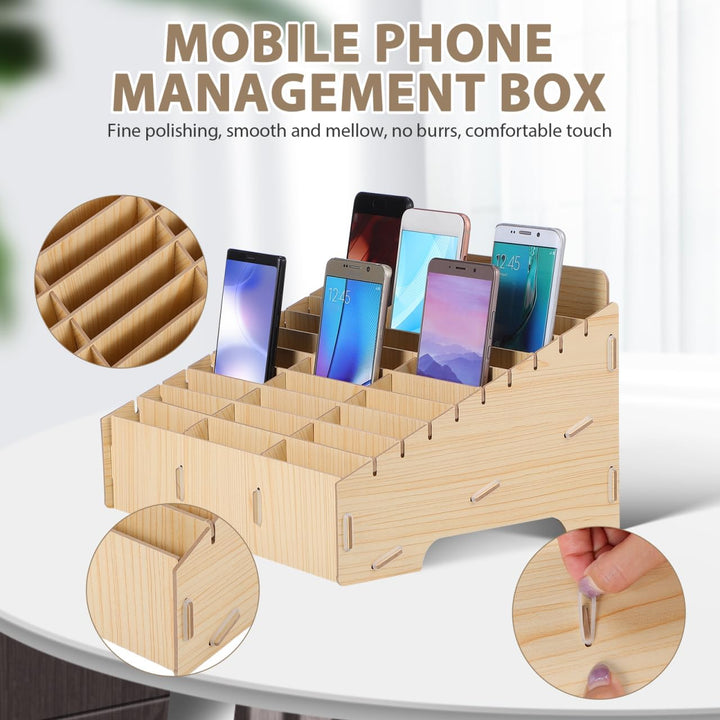 Operitacx Handy-Aufbewahrung für Schule, Handy, Gitter, Organizer, Holz, 30 Steckplätze, Handybox, K