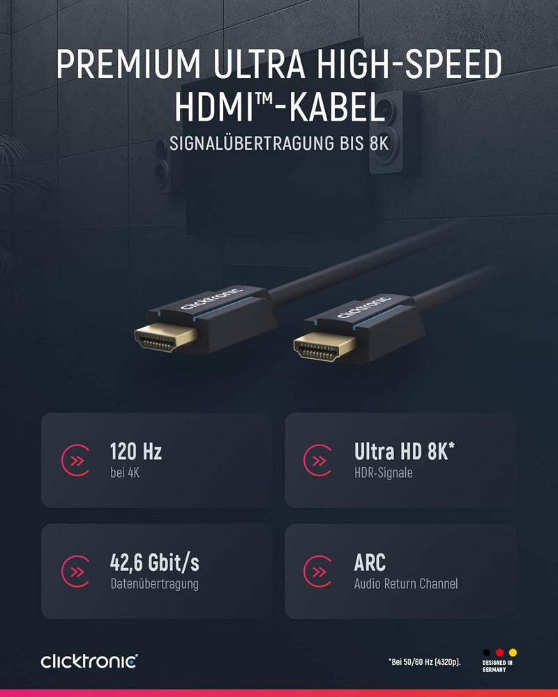 Clicktronic Ultra High Speed HDMI 2.1 Kabel mit Ethernet 48 Gbps 8K / 4K 120Hz HDMI Kabel PS5 mit eA