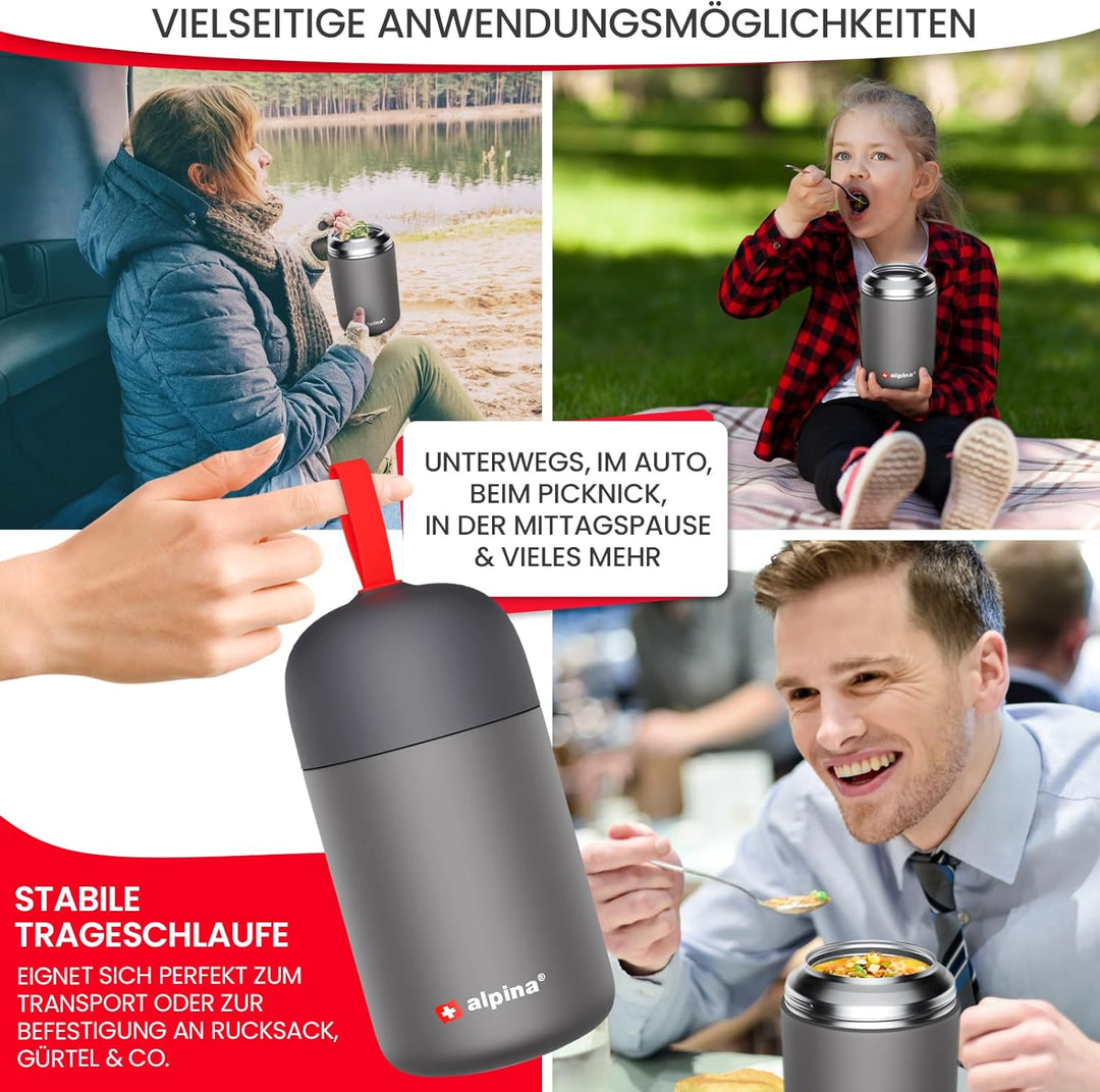 alpina Thermobehälter für Essen - SPÜLMASCHINENFESTER Thermo Becher ml mit Druckausgleich und faltba