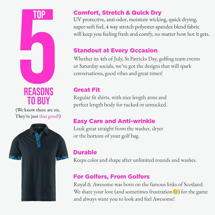 Royal & Awesome Herren Gemusterte Golf-Polo-Shirts Gemusterte Golf-Polo-Shirts S Dunkel Blau, S Dunk