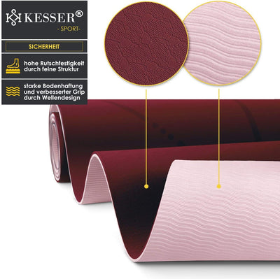 KESSER® Gymnastikmatte mit Tragegurt rutschfest TPE Yogamatte Gepolstert & rutschfest Fitnessmatte,