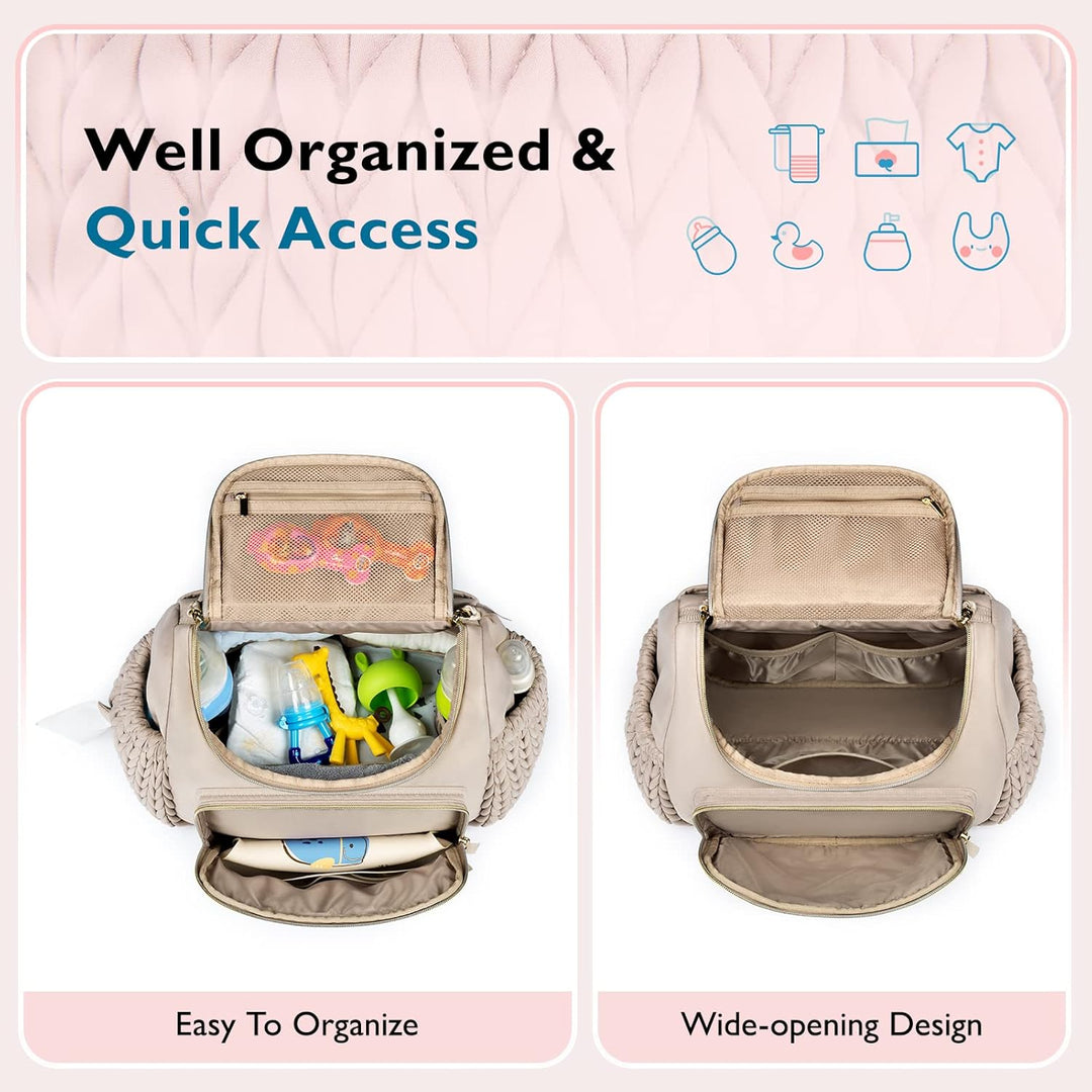 mommore Wickeltasche, kleiner Wickelrucksack, stylischer Baby-Reiserucksack mit isolierten Fächern,