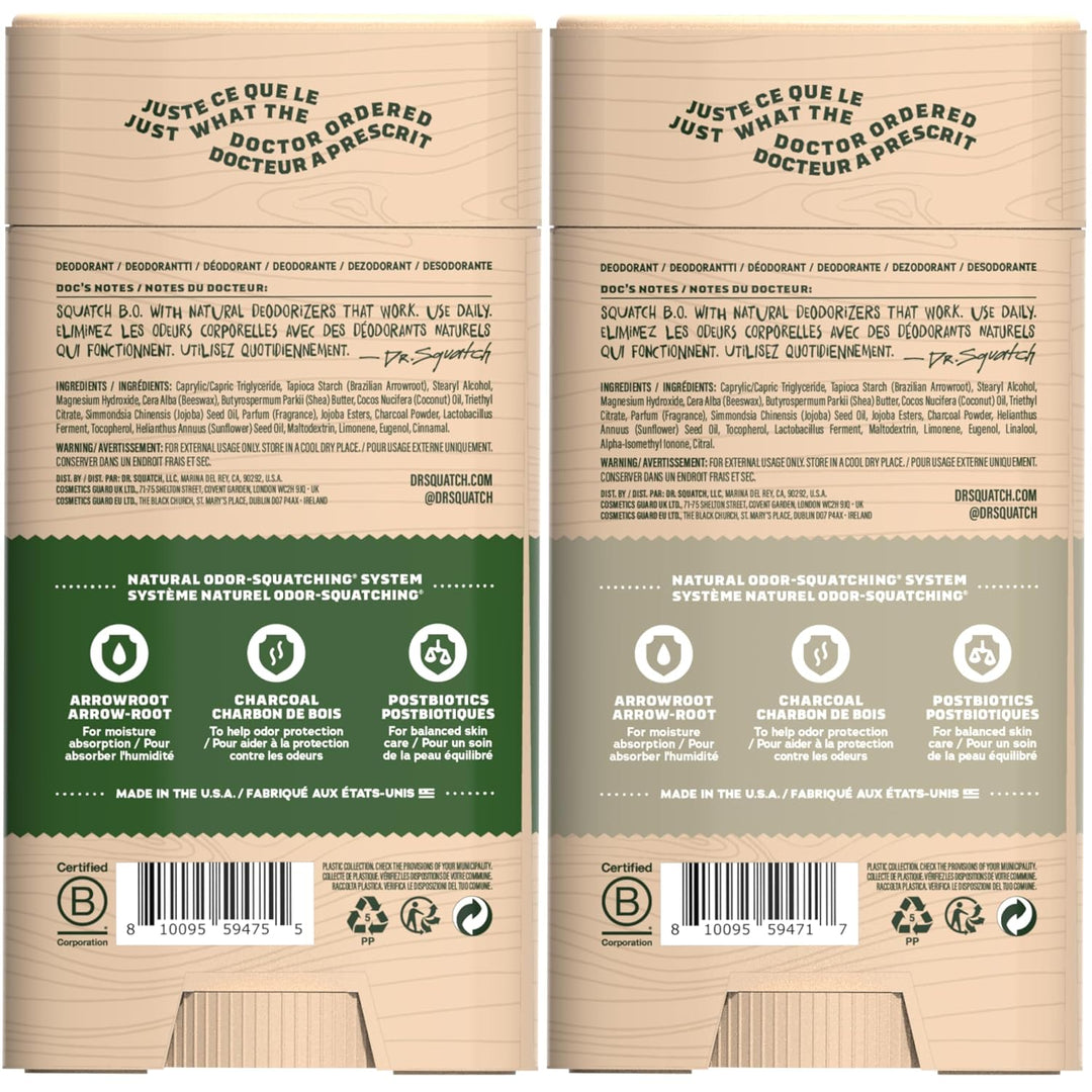 Dr. Squatch Natürliches Deodorant für Männer ohne Aluminium, mit Aktivkohle & Postbiotika für bis zu