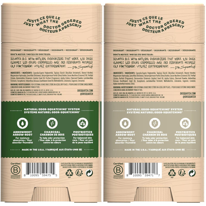 Dr. Squatch Natürliches Deodorant für Männer ohne Aluminium, mit Aktivkohle & Postbiotika für bis zu