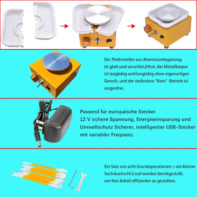DYOUen Elektrische Töpferscheibe -Tonmaschine Mit 10 cm Drehteller und Abnehmbarem ABS Schallwand Po