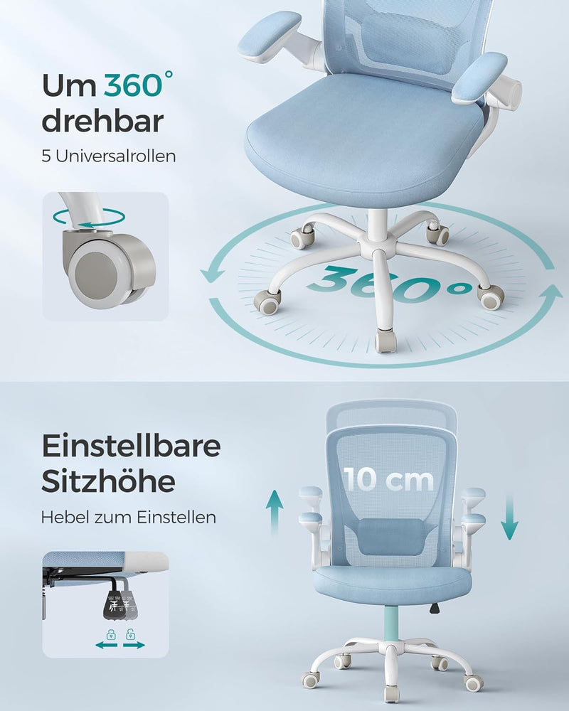 SONGMICS Bürostuhl, Schreibtischstuhl, Drehstuhl mit Netzbespannung, ergonomisch, gepolsterte Lenden