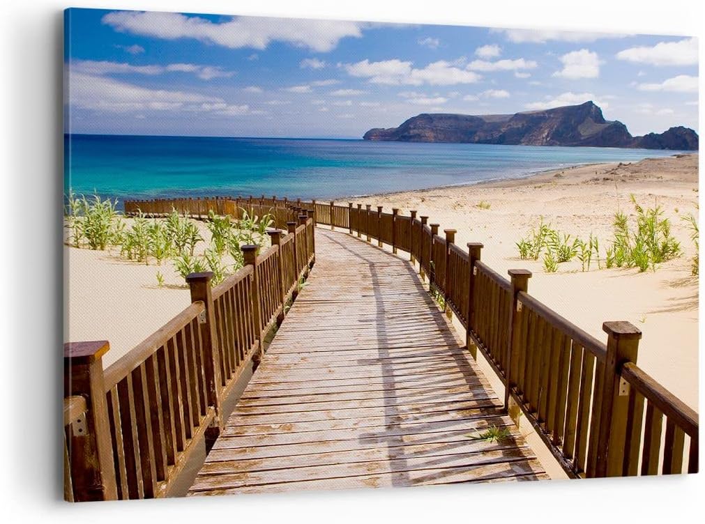 ARTTOR Bilder auf Leinwand 100x70cm Leinwandbild Ozean Strand Sand Ufer Gross Wanddeko Bild Schlafzi