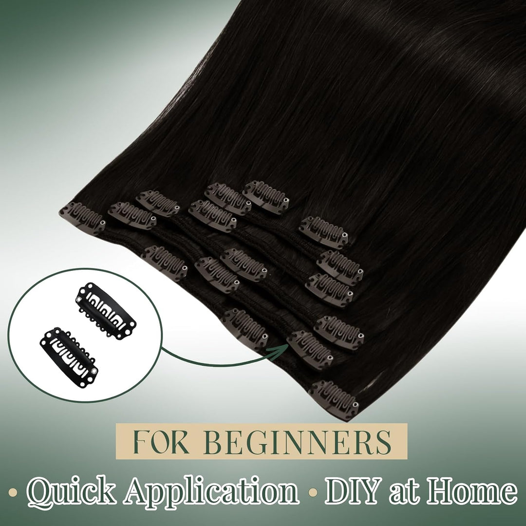 Ugeat Clip in Extensions Echthaar Dick 120 Gramm Haarverlängerung Mit Clips Doppelt Tressen 55cm Far