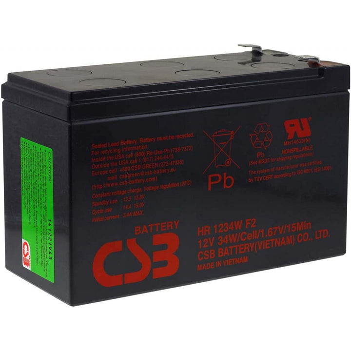 CSB Blei-Akku HR1234WF2, geeignet für APC Back-UPS BE550G, 12 V, 9 Ah