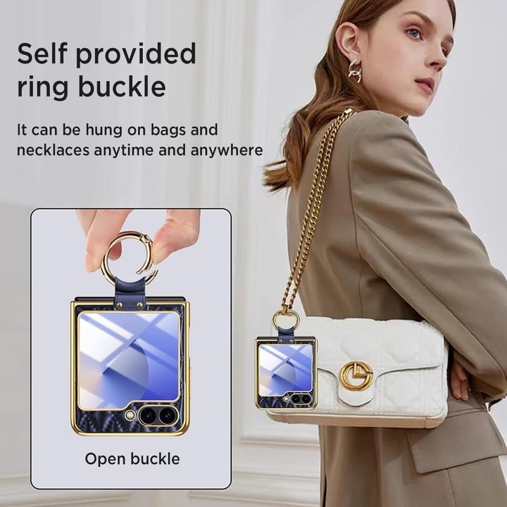 Miimall Lederhülle Kompatibel mit Samsung Galaxy Z Flip 6/Flip7 FE Hülle mit Kameraschutz+Ring Ständ