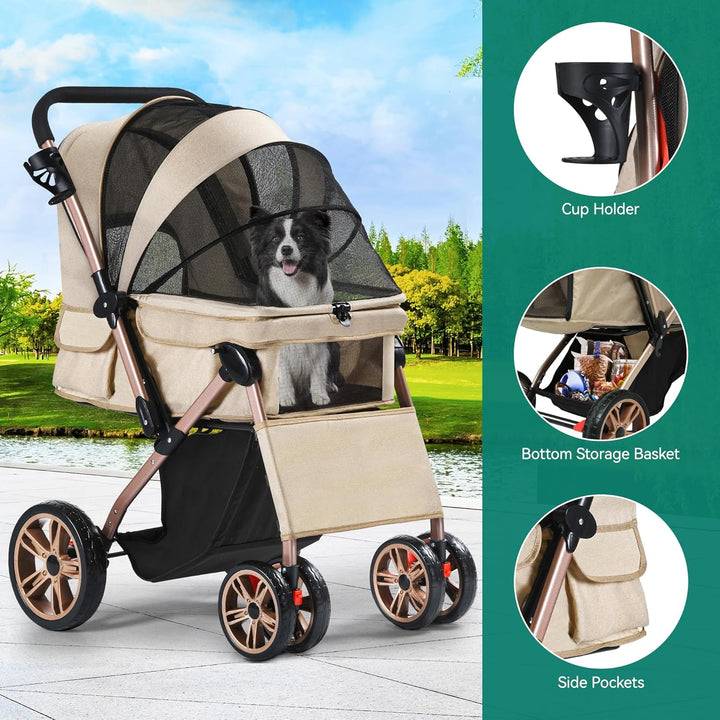 YITAHOME Hundebuggy Hundewagen klappbar für Hunde & Katzen, Haustierbuggy bis 22 kg mit umkehrbarem