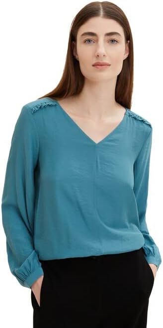 TOM TAILOR Damen Bluse mit V-Ausschnitt 40 13222 - Pastel Teal, 40 13222 - Pastel Teal