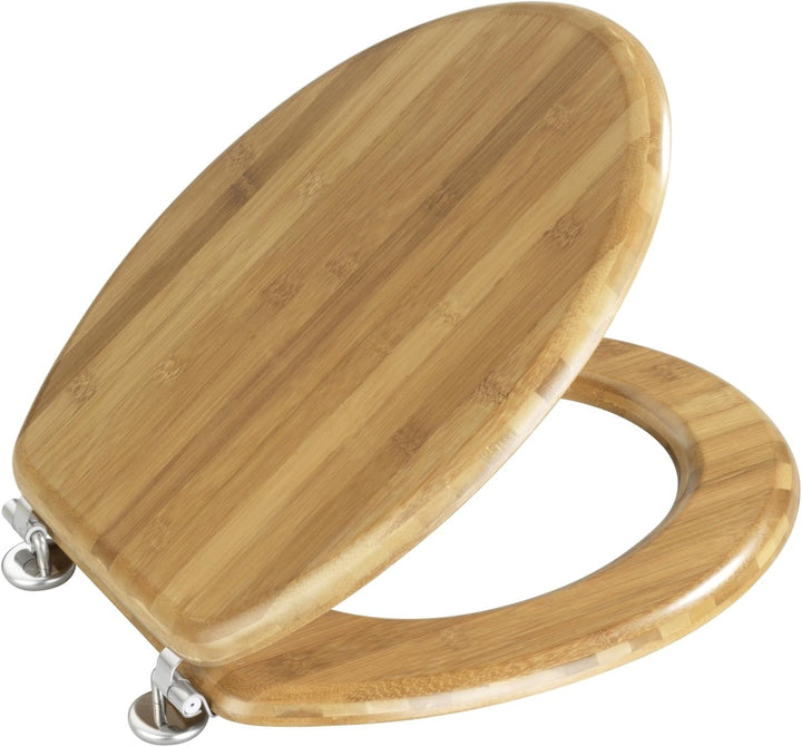 WENKO WC-Sitz Bambus, Toilettensitz aus echtem Bambus, WC-Deckel mit rostfreien Edelstahl-Scharniere