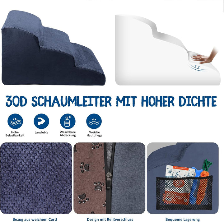 Zvonema Hundetreppe für Kleine Hunde, Hundetreppe Bett, Tragbar Abnehmbar Haustiertreppe mit Waschba