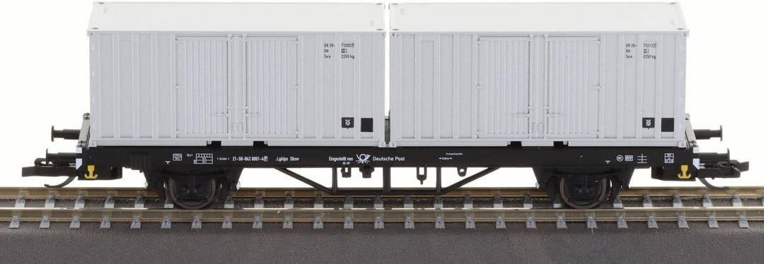 Tillig 01109 TT 2er Set Containertragwagen Lgklps, Deutschen Post, Ep. IV
