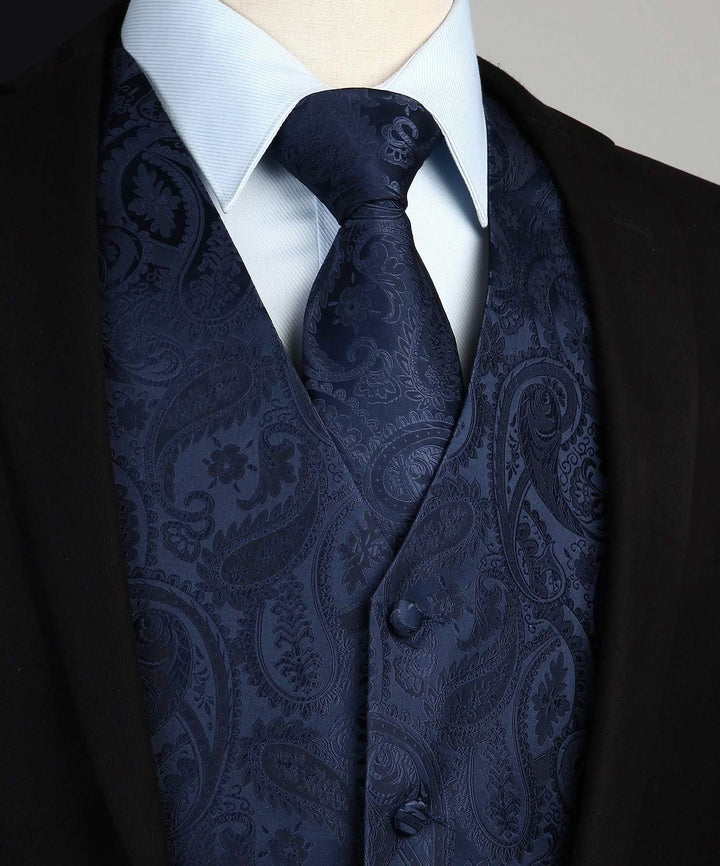 HISDERN Herren FLoral Hochzeit Weste Krawatte Einstecktuch Taschentuch Jacquard Weste Anzug Set S Ma