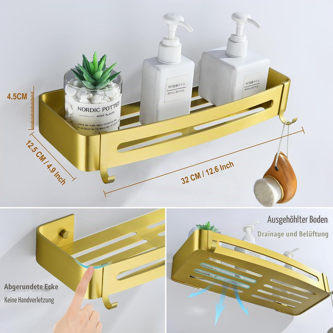 Duschablage Gold, Duschregal Ohne Bohren Dusche Regal für Badezimmer Rostfreies Shampoo Halterung Me