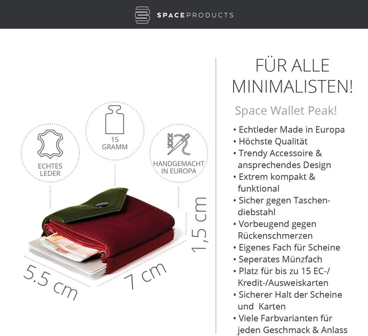 Geldbörse klein mit Münzfach aus Echt-Leder für Damen &amp; Herren I Slim Wallet Portemonnaie I 15 Karte