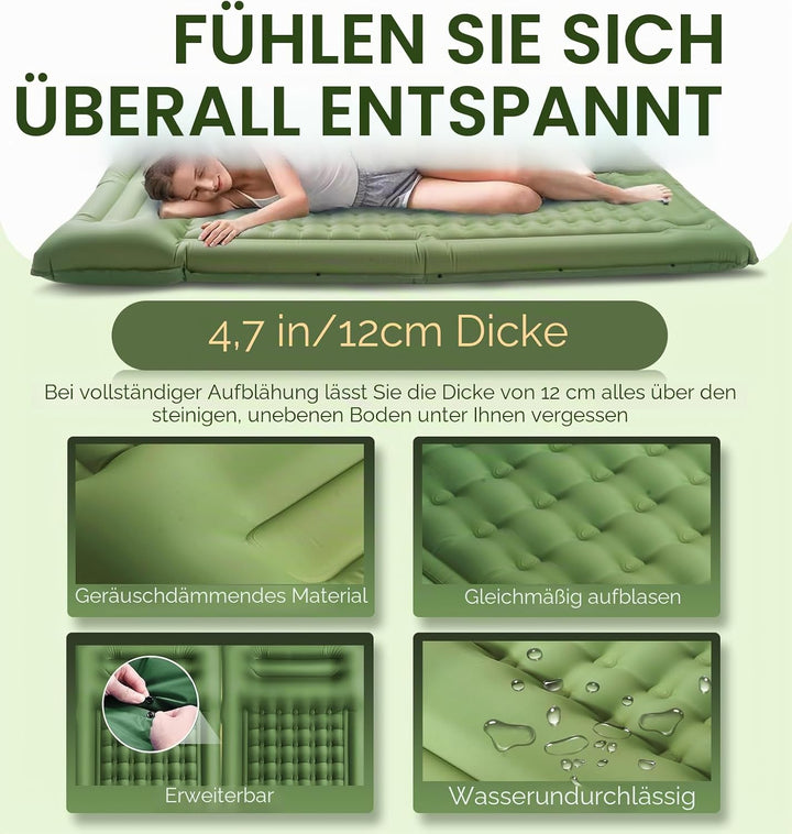 Luftmatratze Camping Matratze 12CM mit Fusspumpe Isomatte Camping mit Integrierten Kopfkissen für Ca