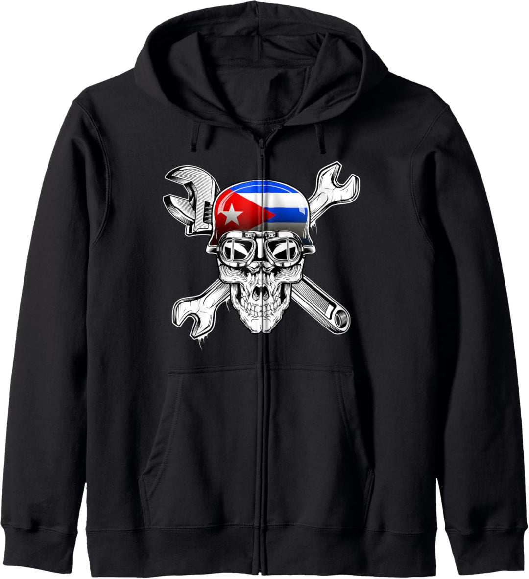 Kubanische Biker-Schädel-Motorrad-Flagge Kuba Kapuzenjacke