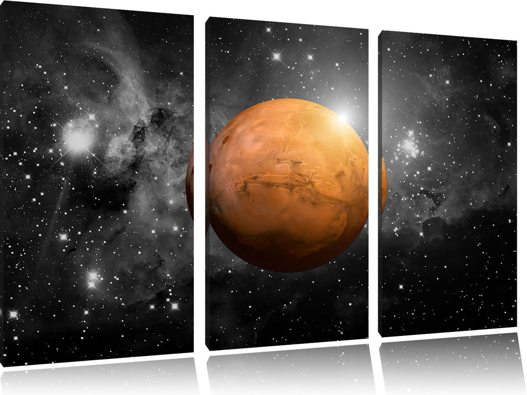 Pixxprint Planet Mars im Universum als Leinwandbild/Grösse: 3 Teilig (120x80 cm) cm/Wandbild/Kunstdr