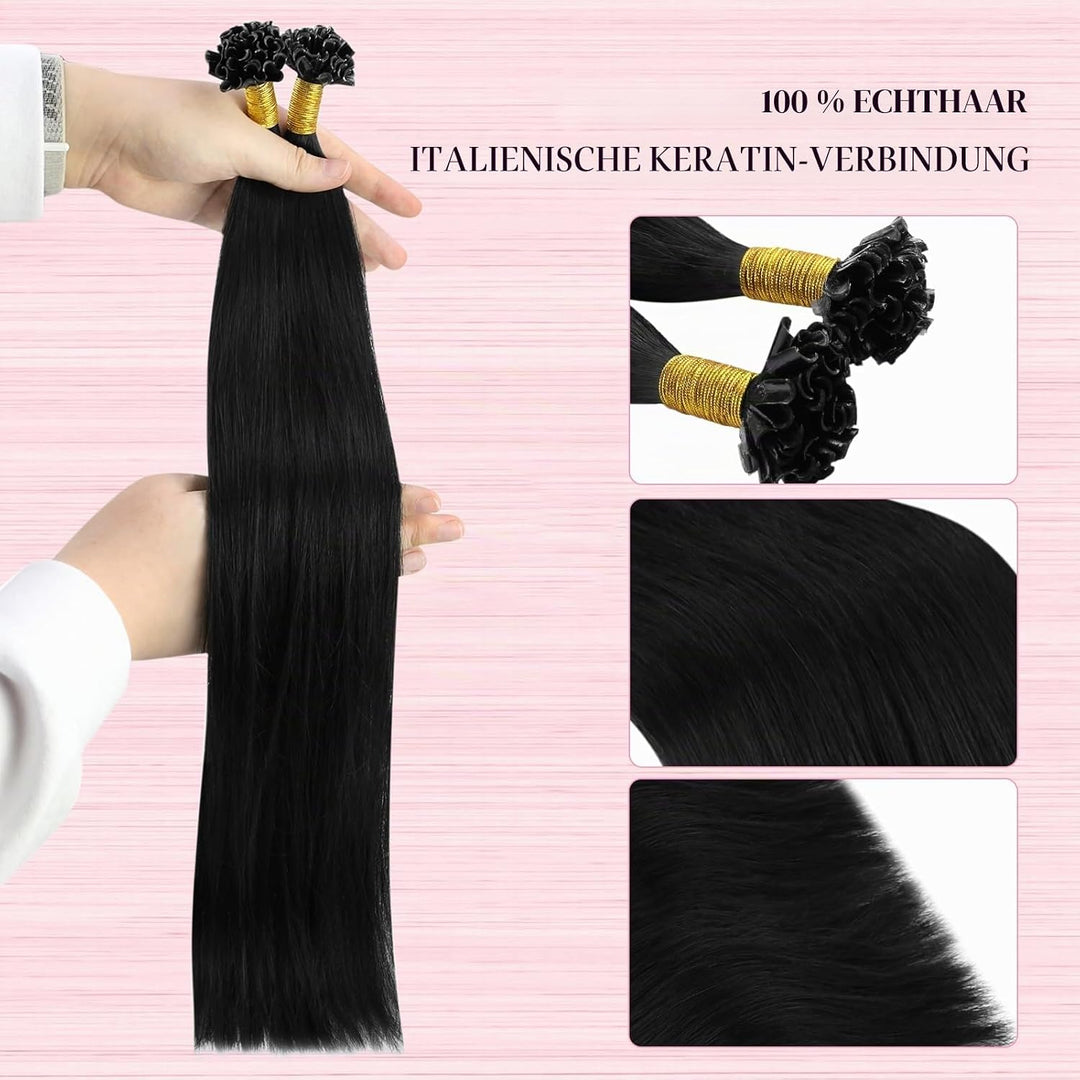 YoungSee 50g Extensions Echthaar Bondings Schwarz 45cm Bonding Extensions Echthaar Schwarz Naturlich