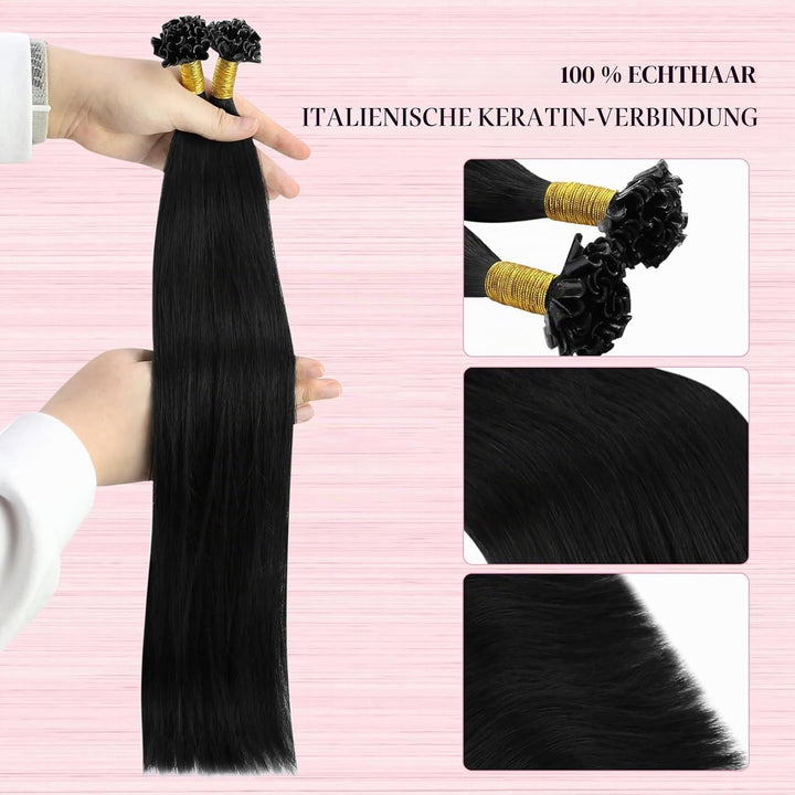 YoungSee 50g Extensions Echthaar Bondings Schwarz 45cm Bonding Extensions Echthaar Schwarz Naturlich