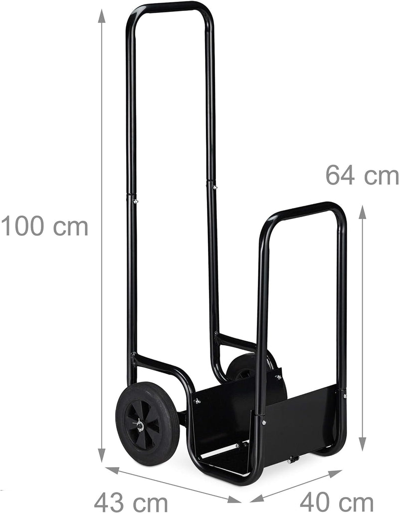 Relaxdays Kaminholzwagen, Brennholzkarre aus Stahl, mit 2 Rädern, Feuerholztransport & -aufbewahrung