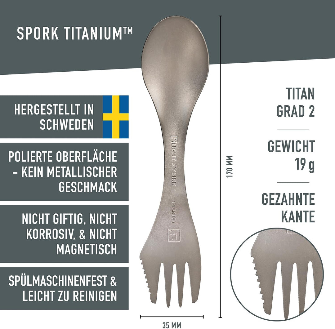 Light My Fire Göffel Titan Spork - 3-in-1 Campingbesteck mit Löffel, Gabel und Messer - Leicht und T
