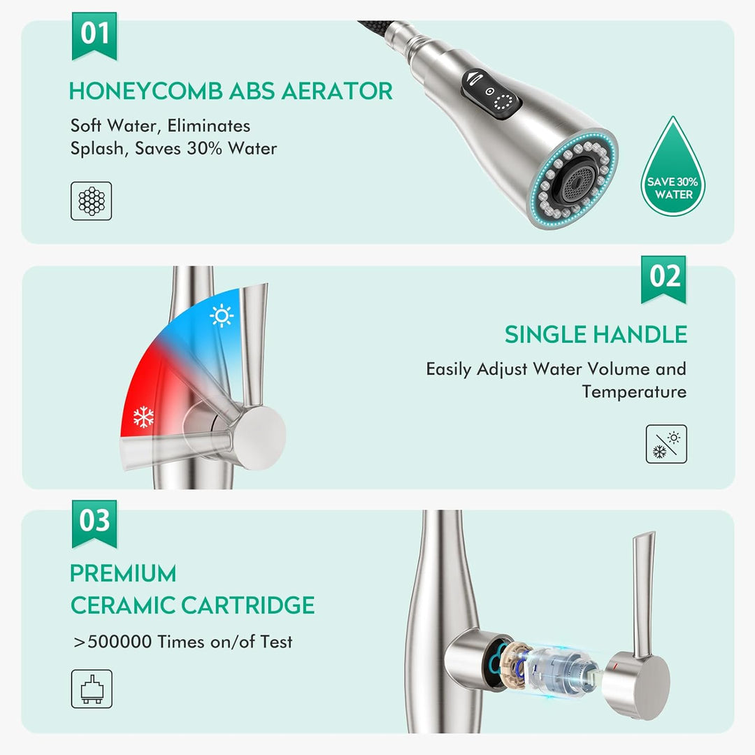 CREA Touch Sensor Wasserhahn Küche, Küchenarmatur mit Ausziehbarer Brause, Mischbatterie Küche mit 3