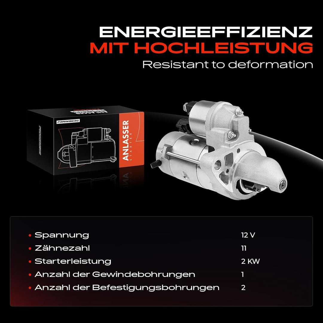 Frankberg Anlasser Starter 2,0KW Kompatibel mit A.u.r.i.s ADE15 NDE15 NRE15 ZRE15 ZZE15 E15 2.0L 2.2