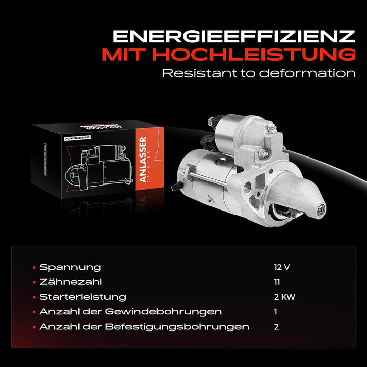 Frankberg Anlasser Starter 2,0KW Kompatibel mit A.u.r.i.s ADE15 NDE15 NRE15 ZRE15 ZZE15 E15 2.0L 2.2