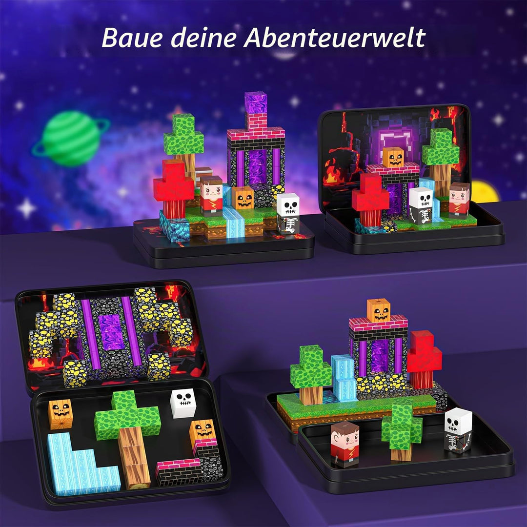 Magnetische Bausteine, Mini Magnet Bausteine mit Tragbaren Box 54 PCS, Travel Set für Kinder Jungen