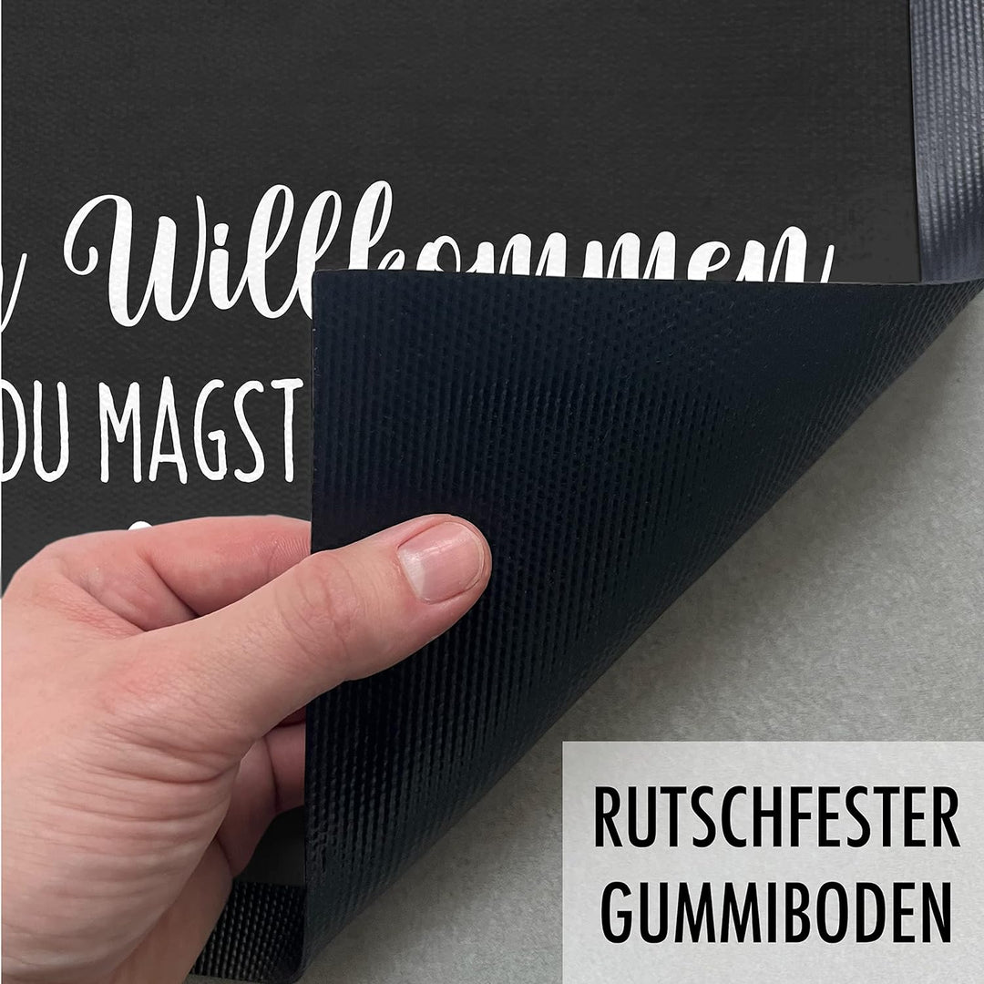 Trendation - Hunde Fussmatte Spruch Geschenk Hundebesitzer Willkommen Ich Hoffe Du Magst Hundehaare