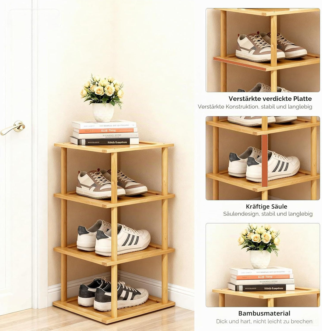 Aniston Kleines Schuhregal mit 4 Ebenen, aus Bambus, freistehend, schmal, schmal, vertikal, hohes Sc