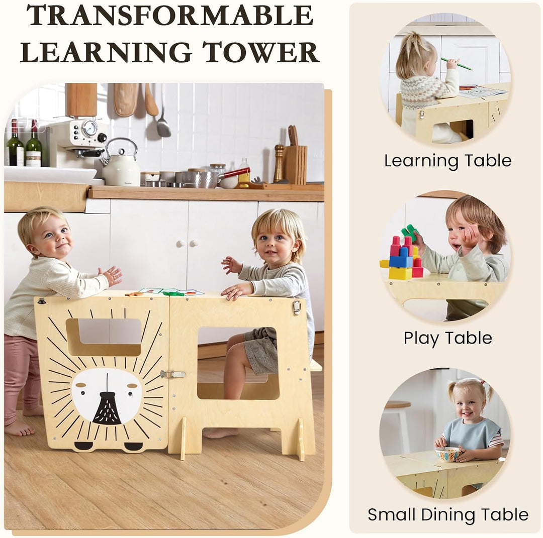 labebe lernturm für Kinder, Grossformat klappbar Montessori Learning Tower, 2 in 1 lernstuhl Kinder