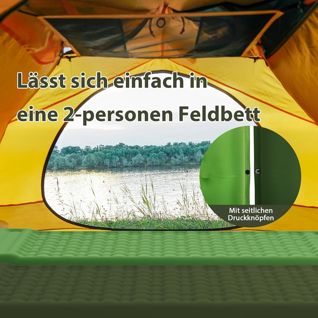Isomatte Feldbett 12-15CM Extra Dicke verstärkte Stützstruktur mit Integrierter Fusspumpe und Kissen